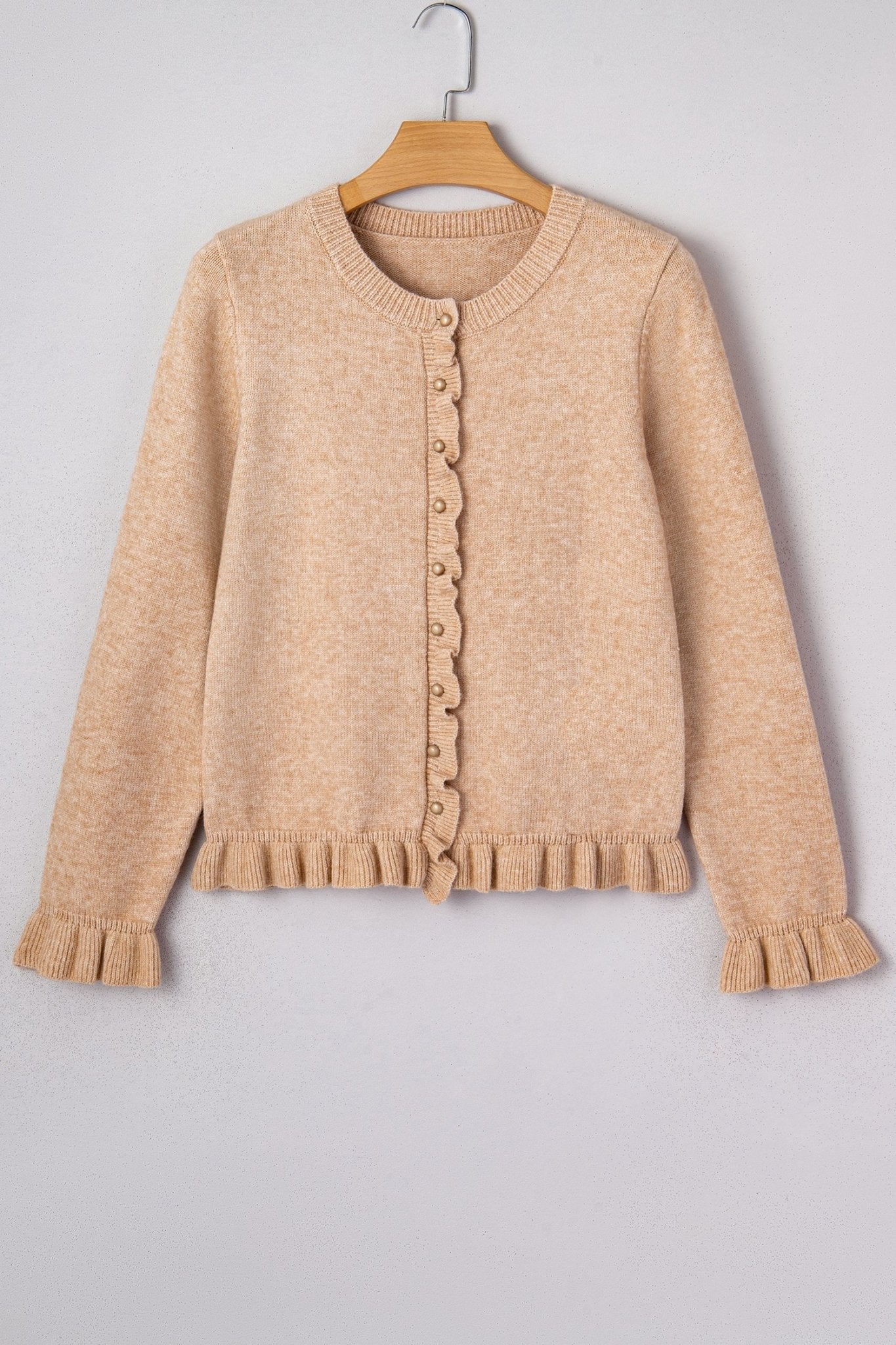 Yamileth Oatmeal Ruffle Trim Sweater - Hello Beautiful BoutiqueCardigansThreaded Pear