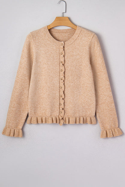 Yamileth Oatmeal Ruffle Trim Sweater - Hello Beautiful BoutiqueCardigansThreaded Pear