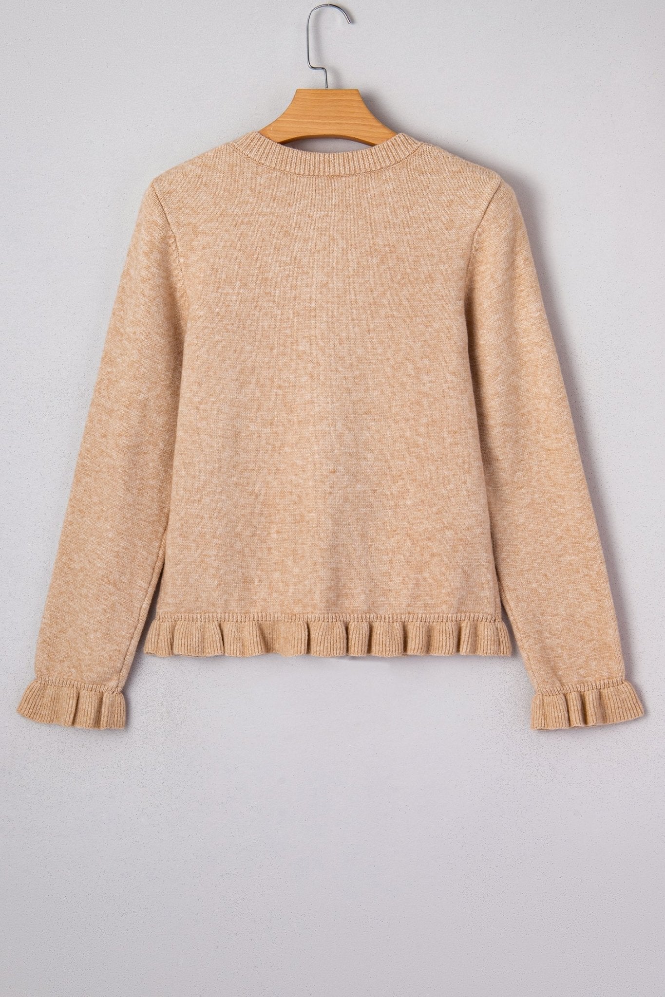 Yamileth Oatmeal Ruffle Trim Sweater - Hello Beautiful BoutiqueCardigansThreaded Pear