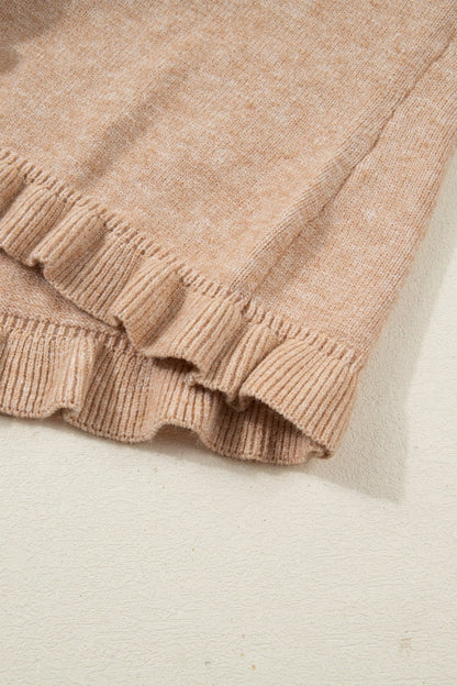 Yamileth Oatmeal Ruffle Trim Sweater - Hello Beautiful BoutiqueCardigansThreaded Pear