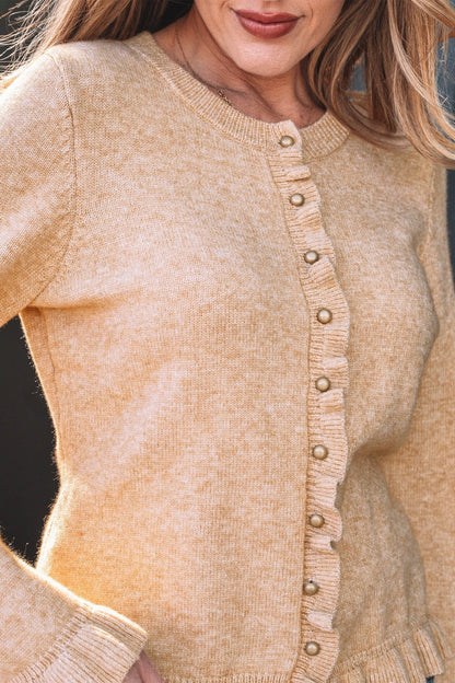 Yamileth Oatmeal Ruffle Trim Sweater - Hello Beautiful BoutiqueCardigansThreaded Pear