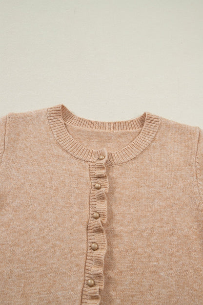 Yamileth Oatmeal Ruffle Trim Sweater - Hello Beautiful BoutiqueCardigansThreaded Pear