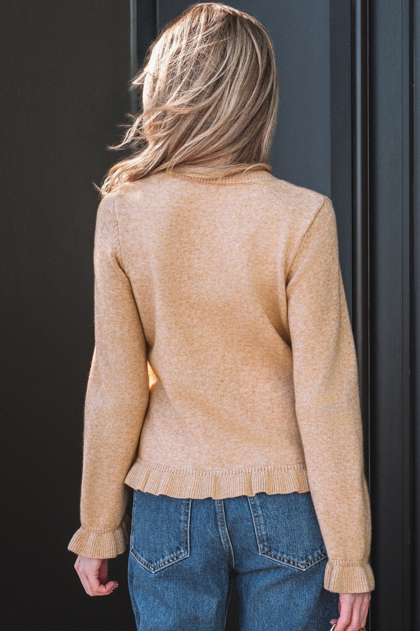 Yamileth Oatmeal Ruffle Trim Sweater - Hello Beautiful BoutiqueCardigansThreaded Pear