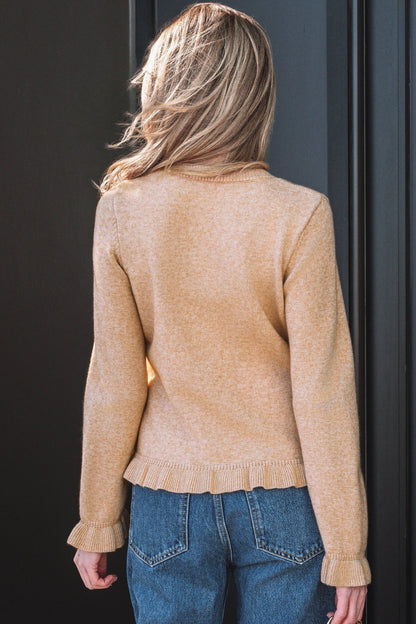Yamileth Oatmeal Ruffle Trim Sweater - Hello Beautiful BoutiqueCardigansThreaded Pear