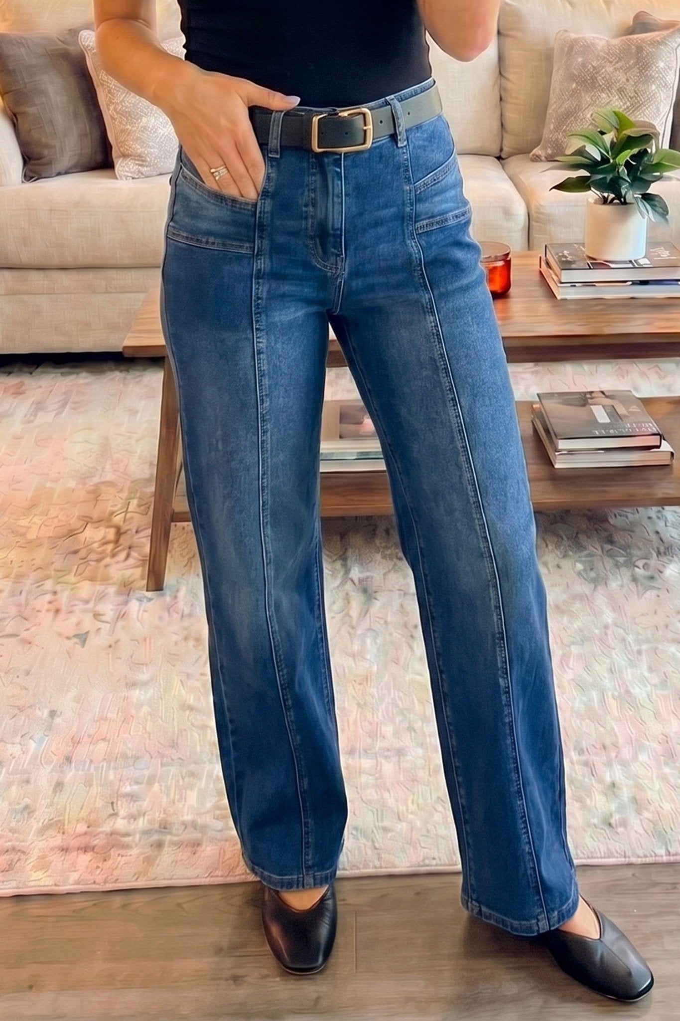 Yusra Seam Detail Shift Jeans - Hello Beautiful BoutiqueJeansThreaded Pear
