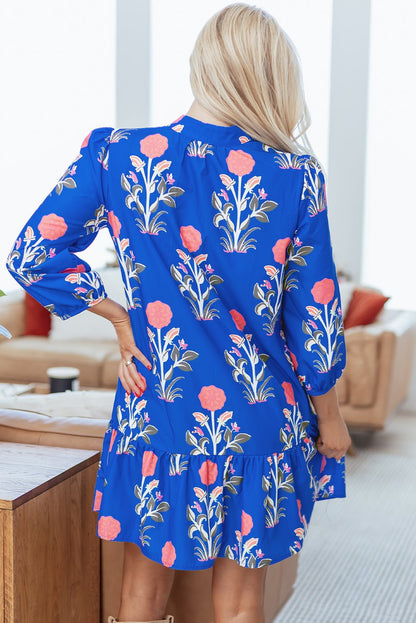 Zahra Sleeve Ruffle Hem Dress - Hello Beautiful BoutiqueFloral DressesThreaded Pear