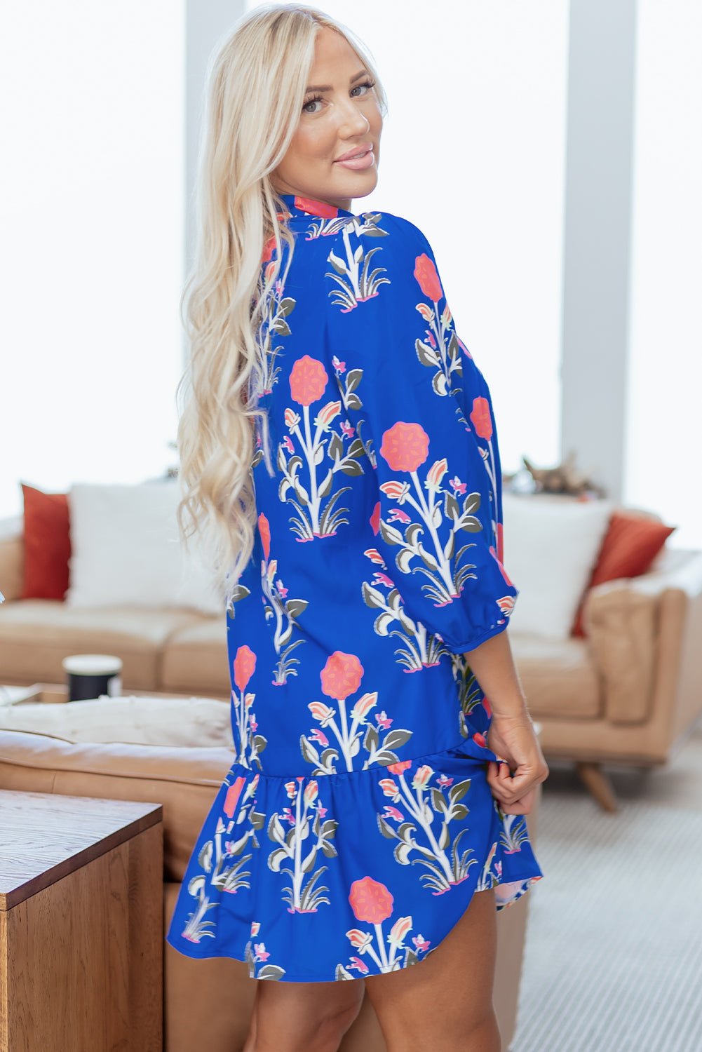 Zahra Sleeve Ruffle Hem Dress - Hello Beautiful BoutiqueFloral DressesThreaded Pear