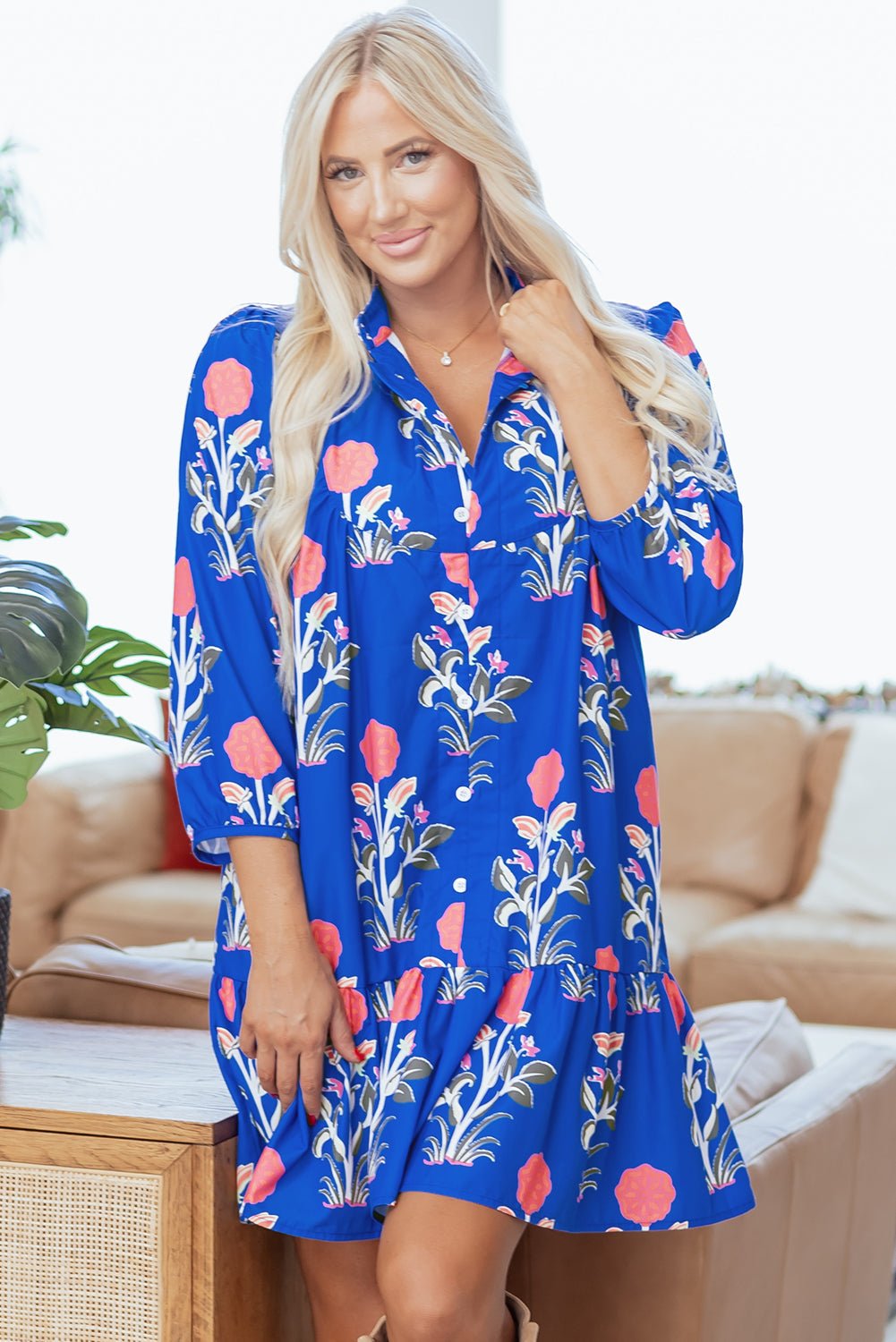 Zahra Sleeve Ruffle Hem Dress - Hello Beautiful BoutiqueFloral DressesThreaded Pear