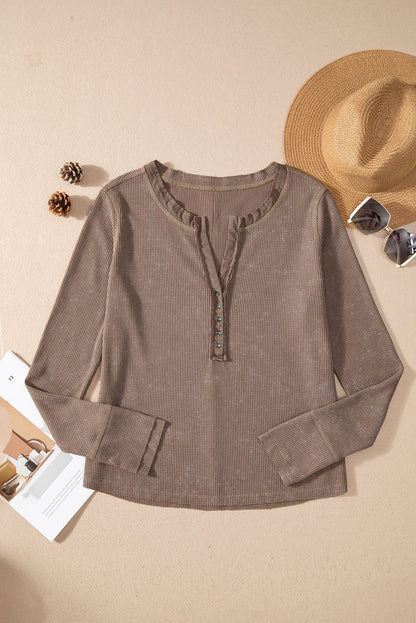 Zahra Waffle Knit Neckline Long Sleeve Top - Hello Beautiful BoutiqueLong Sleeve TopsThreaded Pear