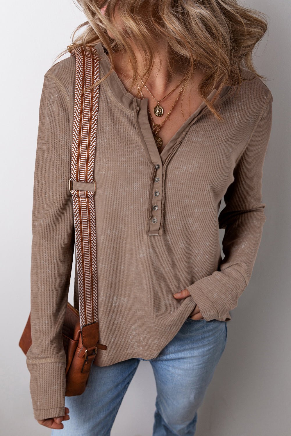 Zahra Waffle Knit Neckline Long Sleeve Top - Hello Beautiful BoutiqueLong Sleeve TopsThreaded Pear
