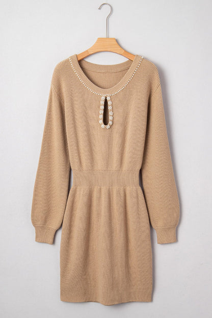 Zariah Embellished Keyhole Ribbed Sweater - Hello Beautiful BoutiqueSweater DressesThreaded Pear