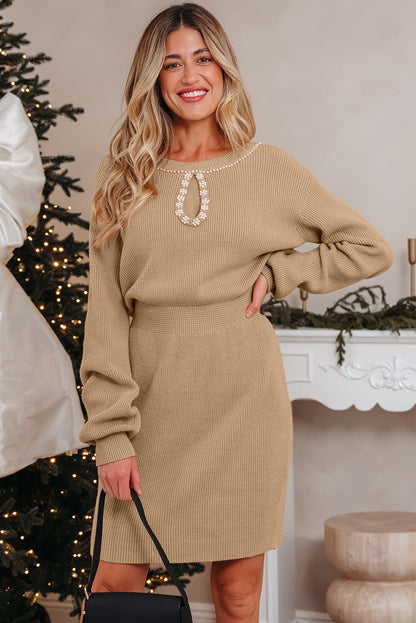Zariah Embellished Keyhole Ribbed Sweater - Hello Beautiful BoutiqueSweater DressesThreaded Pear