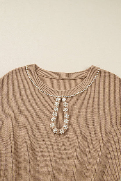 Zariah Embellished Keyhole Ribbed Sweater - Hello Beautiful BoutiqueSweater DressesThreaded Pear