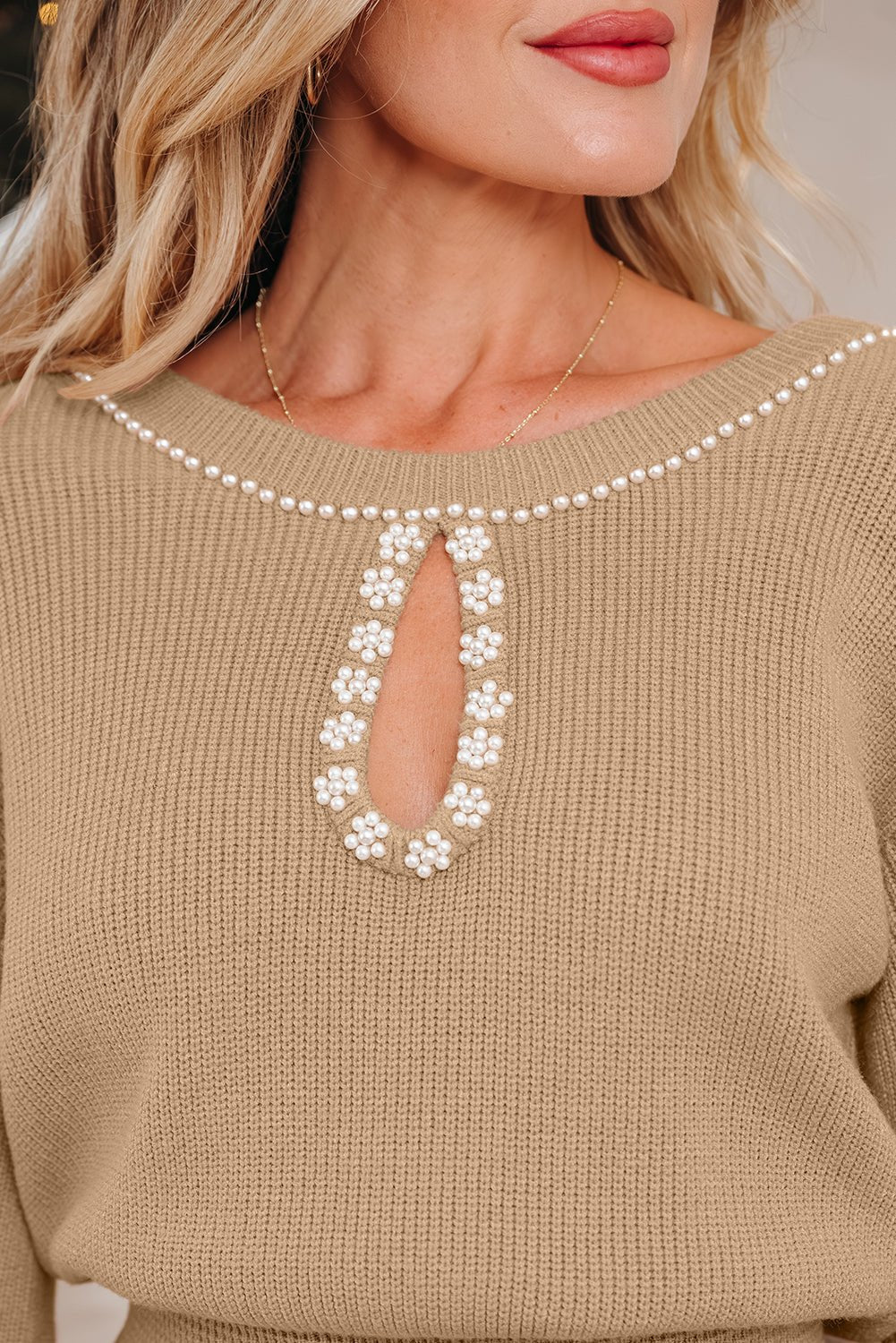 Zariah Embellished Keyhole Ribbed Sweater - Hello Beautiful BoutiqueSweater DressesThreaded Pear
