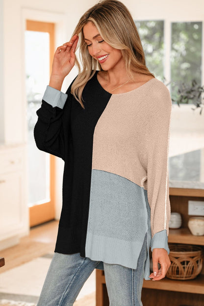 Zayla Block Knit Loose Sweater - Hello Beautiful BoutiqueSweatersThreaded Pear