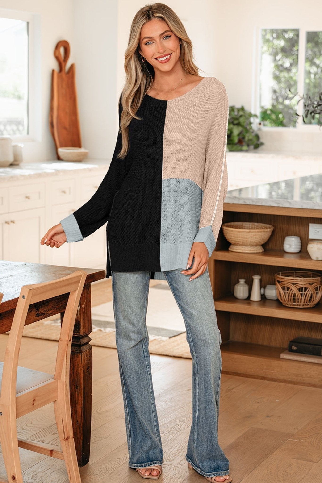 Zayla Block Knit Loose Sweater - Hello Beautiful BoutiqueSweatersThreaded Pear