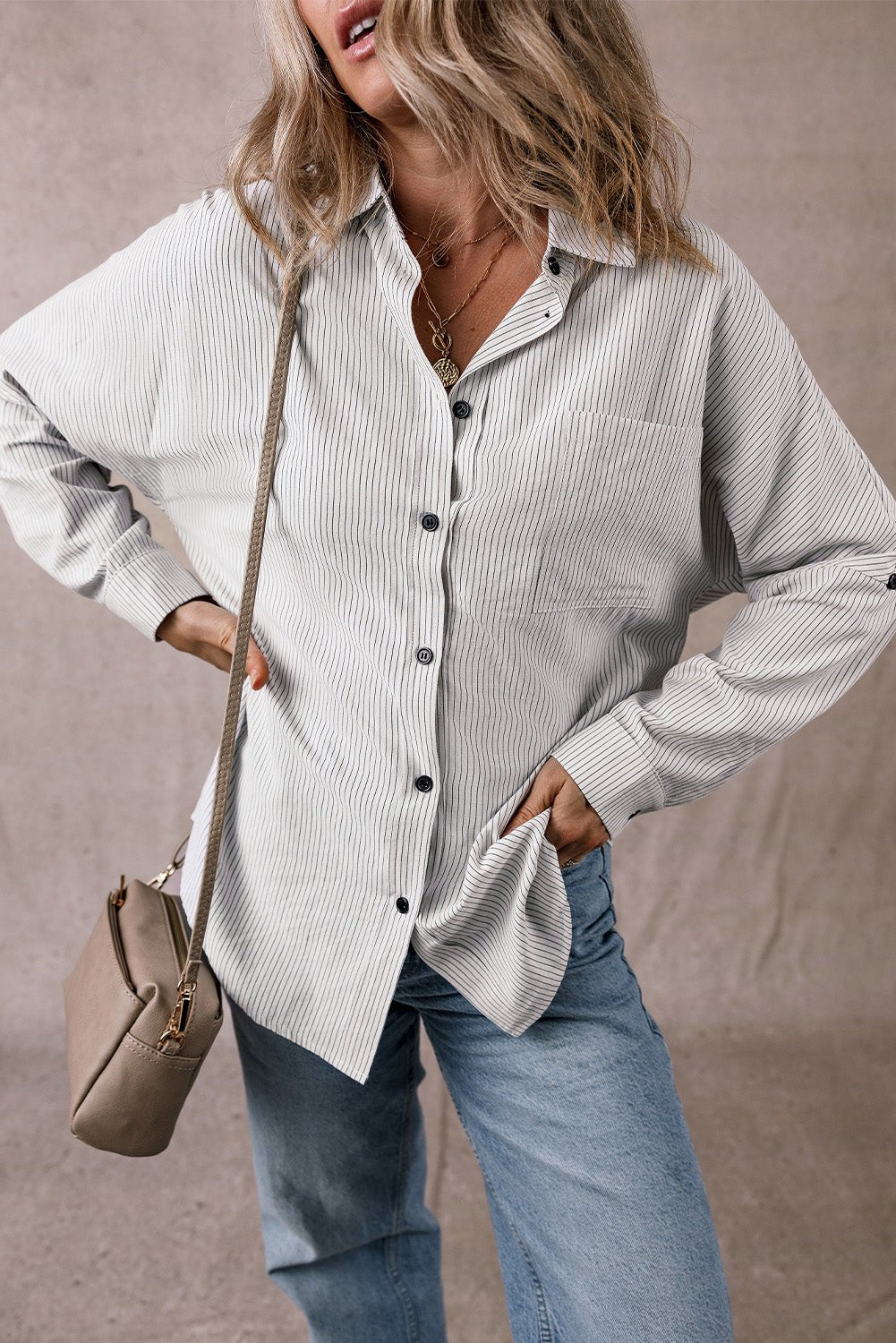 Zazita Tab Sleeve Long Shirt - Hello Beautiful BoutiqueBlouses & ShirtsThreaded Pear