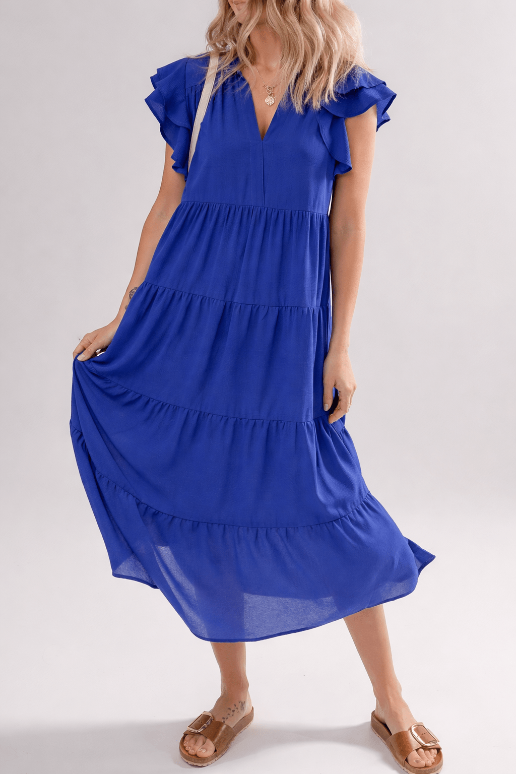 Zelda Collared Tiered Midi Dress - Hello Beautiful BoutiqueMidi DressesThreaded Pear