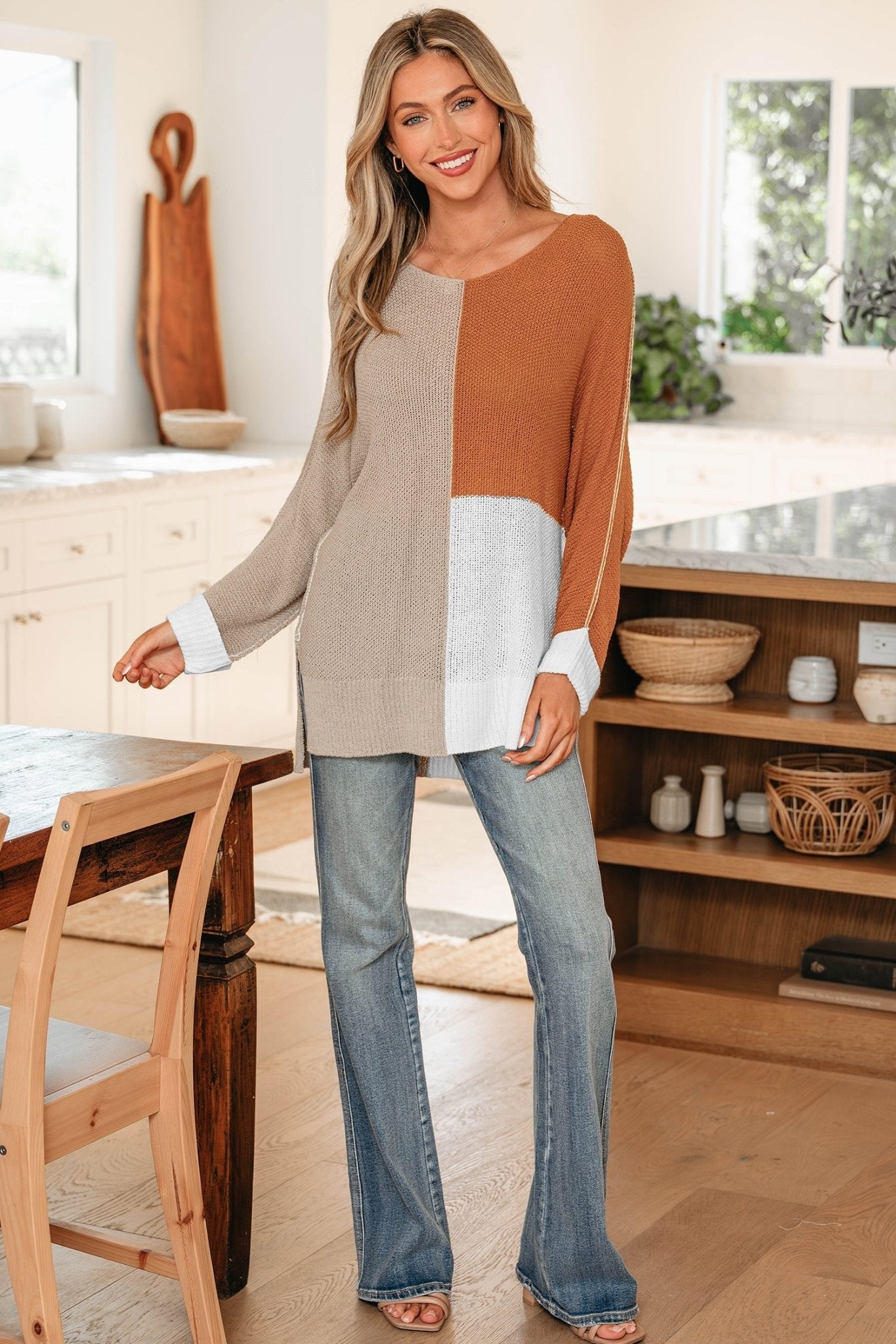 Zendaya Block Knit Loose Sweater - Hello Beautiful BoutiqueSweatersThreaded Pear