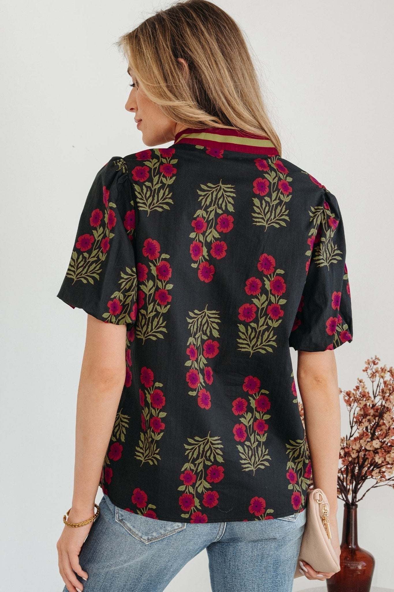 Zoe Contrast Slit Neckline Blouse - Hello Beautiful BoutiqueBlouses & ShirtsThreaded Pear