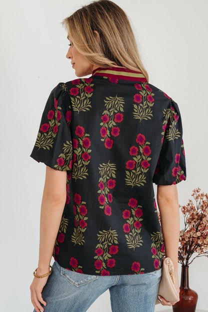 Zoe Contrast Slit Neckline Blouse - Hello Beautiful BoutiqueBlouses & ShirtsThreaded Pear