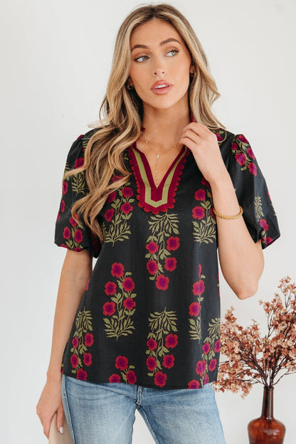 Zoe Contrast Slit Neckline Blouse - Hello Beautiful BoutiqueBlouses & ShirtsThreaded Pear