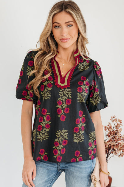 Zoe Contrast Slit Neckline Blouse - Hello Beautiful BoutiqueBlouses & ShirtsThreaded Pear