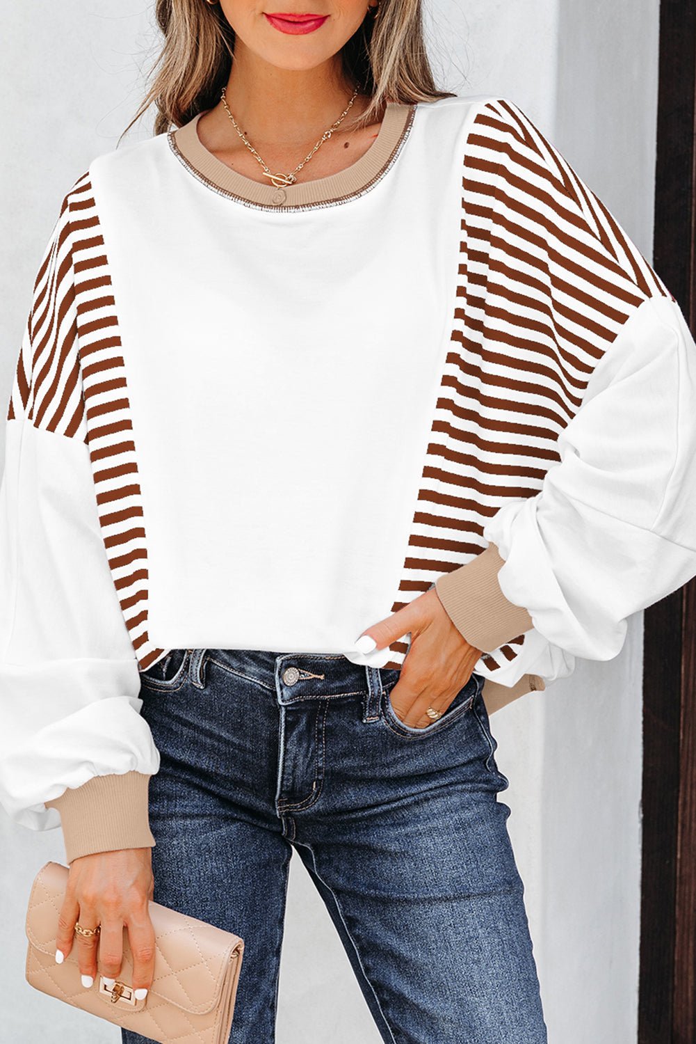 Zyla Contrast Stitching Oversize Sweatshirt - Hello Beautiful BoutiqueSweatshirts & HoodiesThreaded Pear