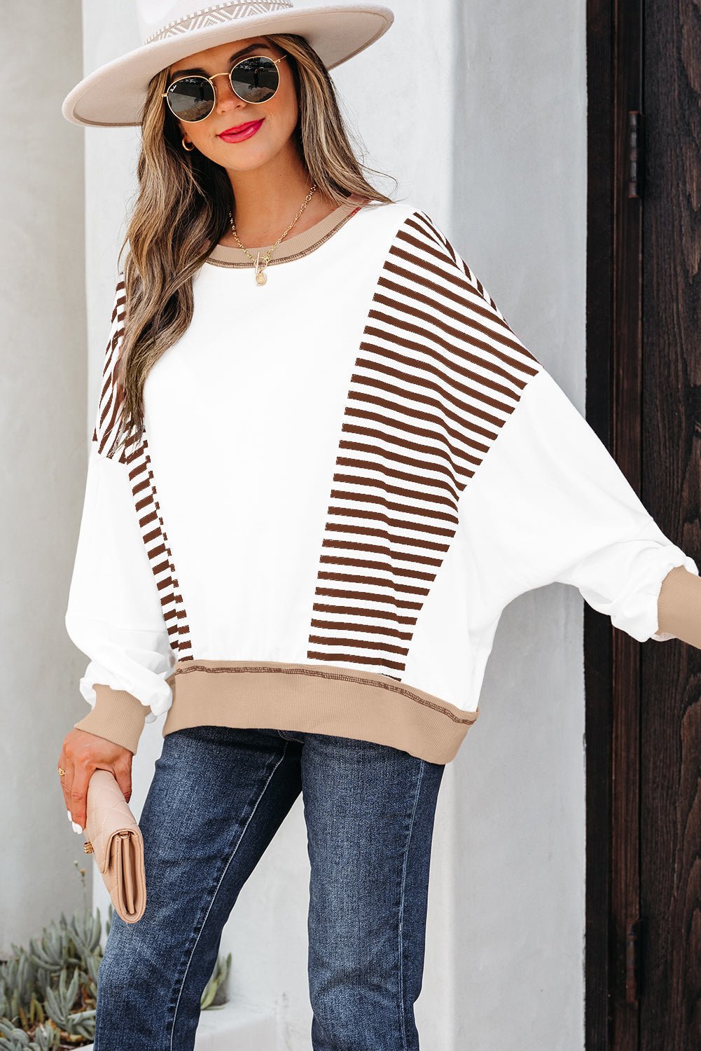 Zyla Contrast Stitching Oversize Sweatshirt - Hello Beautiful BoutiqueSweatshirts & HoodiesThreaded Pear